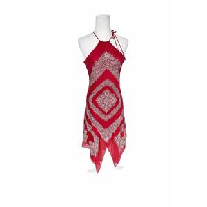 BCBGMAXAZRIA 100% silk bandana style Boho Halter Neckline Mini Dress Red Size 6P